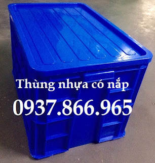 Sóng bít 3T9, thùng nhựa HS026, thùng nhựa dùng trong phân xưởng, thùng nhựa công nghiệp màu xanh